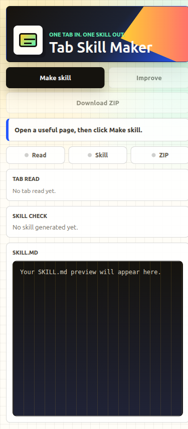 Tab Skill Maker side panel screenshot